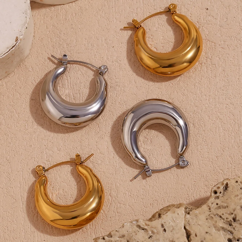 

New Design Hollow U Shape Hoop Earrings 18k Gold Plated Earrings Wholesale Bulk Stainless Steel Jewelry