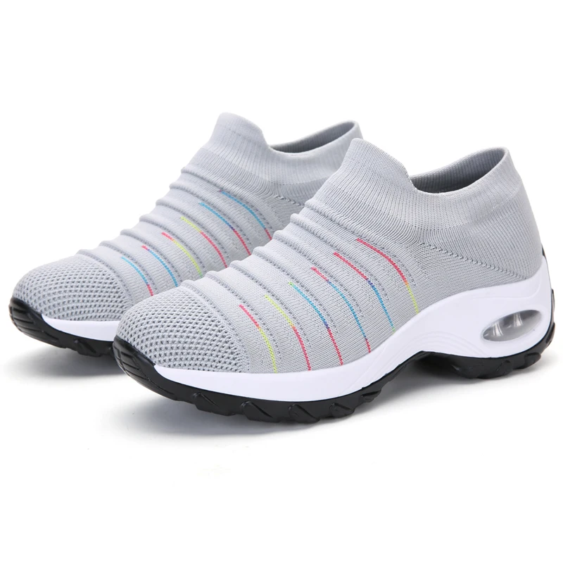 

Women casual shoes breathable trend air mesh woman fashion sport sneaker leisure, Black/grey/kakai/blue/black grey