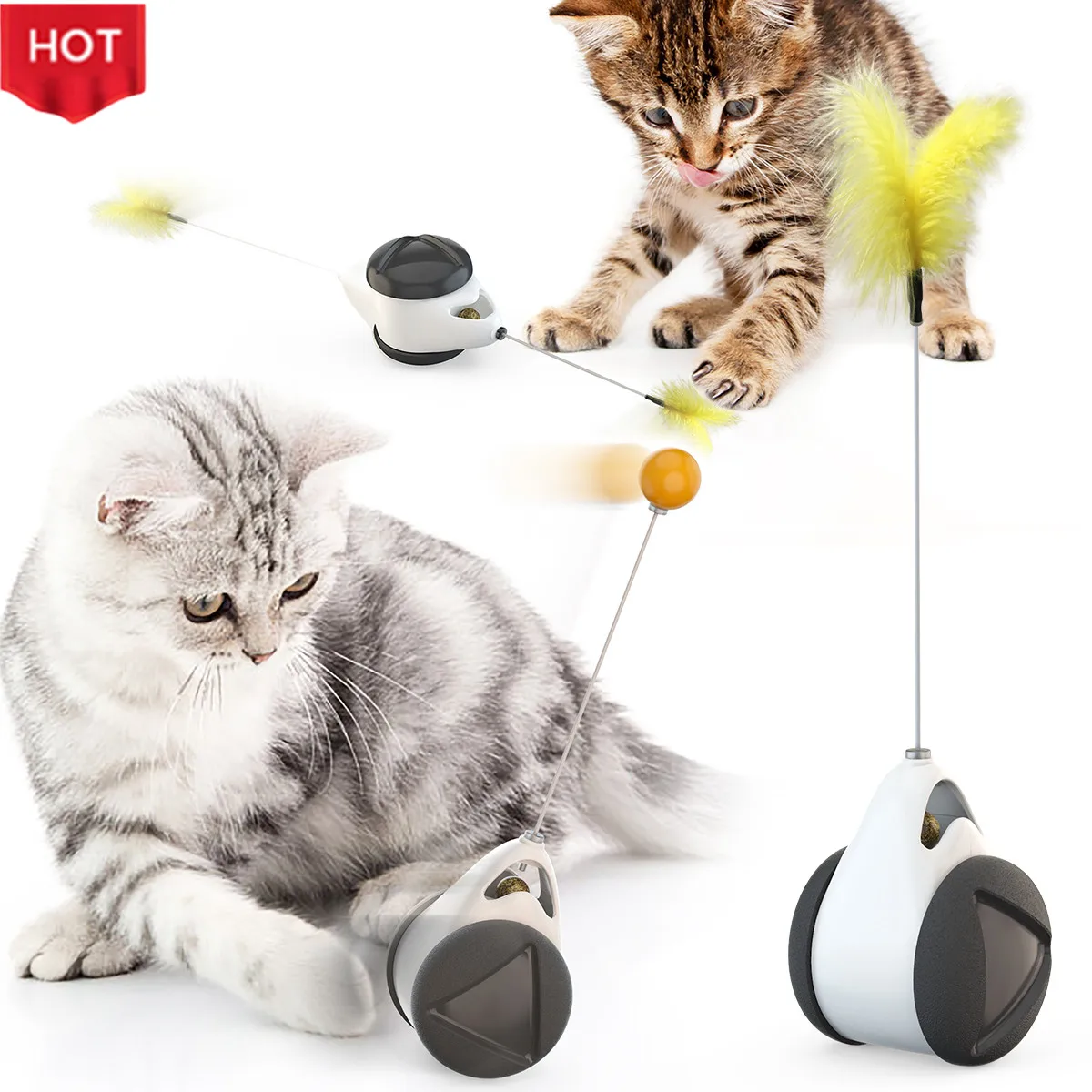 

WholeSale Interactive Electronic Cat Toys Removable Cat Electronic Rotating Balance Car Toys Pet Funny Stick Cat Teaser Pet Toys, Customizable