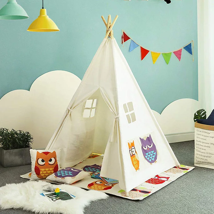 
Kids Foldable indoor canvas Play Teepee Tent with wooden frame 