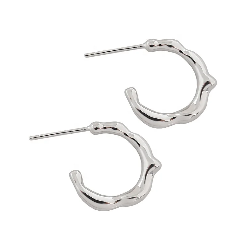 

FSE530 factory price uneven C shape fashion 925 Silver earring free shipping