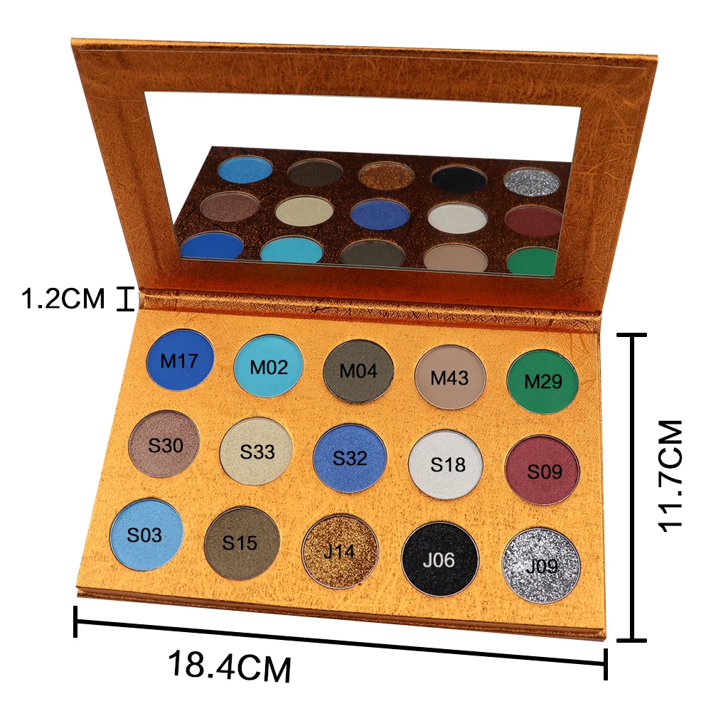 

New design palets makeup palettes kit Round eyeshadow Makeup custom gold Eyeshadow palette no logo private label, 15 colors