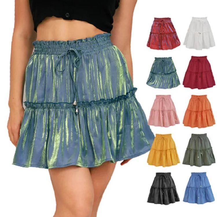 

2021 summer new Fashion skirt high waist elastic Solid color Mini skirt