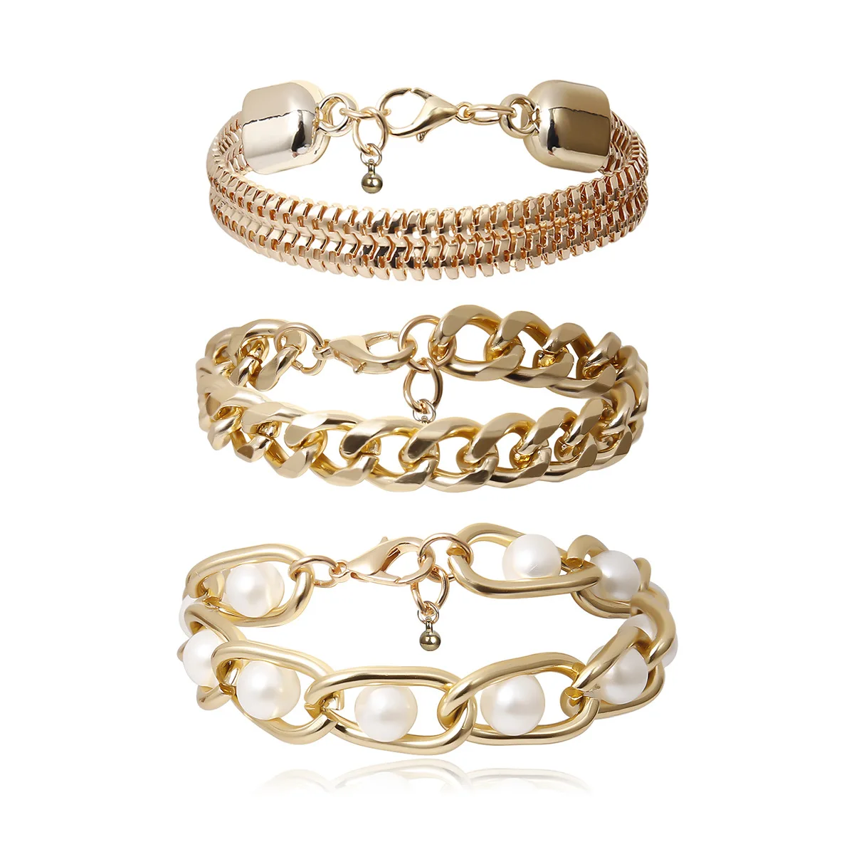 

Aug jewelry 3 piece set of new pearl bracelet, personalized street shooting alloy set bracelet