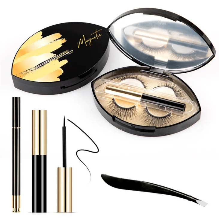 

4 Pairs False Eyelash Packaging Magnetic Bionic Fiber Hair False Eyelashes Wholesale, Natural black