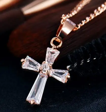

Hip hop cross necklace copper material pave zircon geometric clavicle chain ice out women pendant jewelry, Gold,silver,black