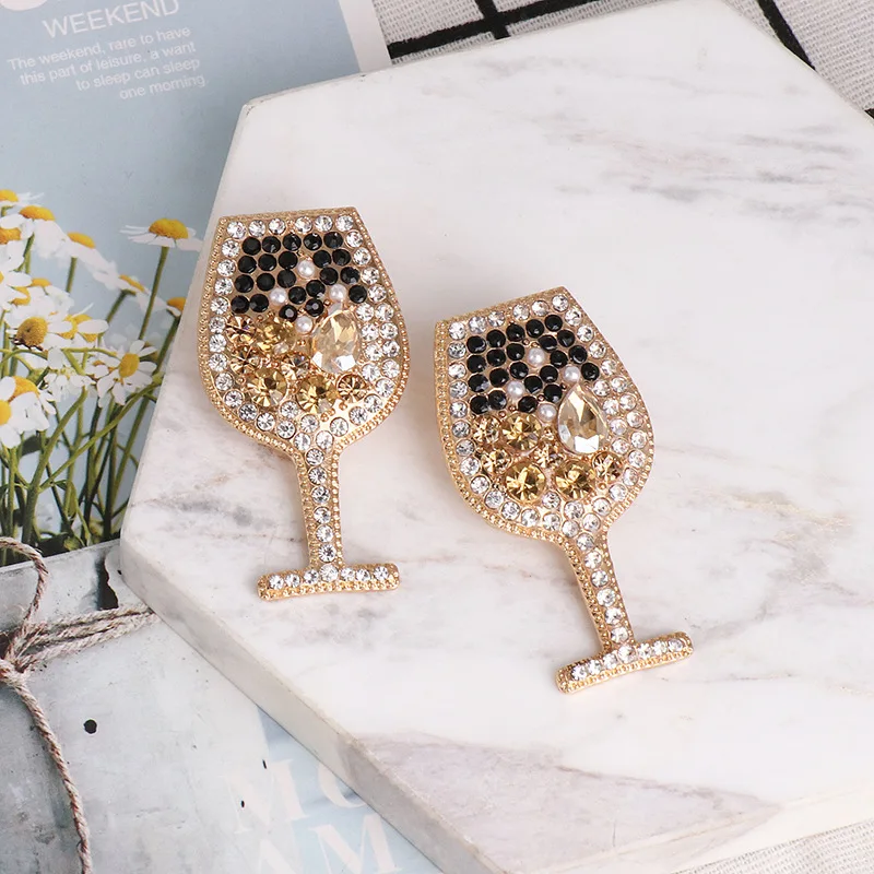 

Crystal Glass Drop Earrings Women Pave Colorful Rhinestone Drink Bear Cup Stud Earring Women Zircon Designs Jewelry