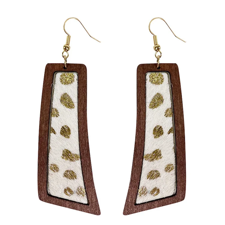 

2021 handmade fashion jewelry pu leather women cow cork earrings, Animal printed as picture