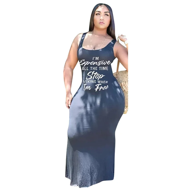 

Plus Size European and American Style Sexy Women's Wear Independent Station Letter Printing Slip Dress