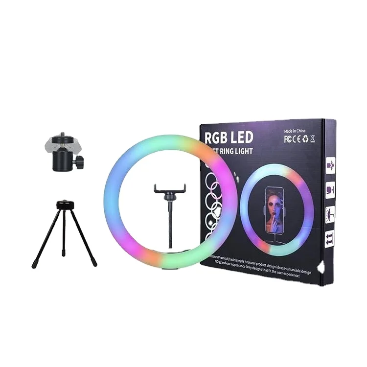 

Wholesale OEM desktop 10 12 14 inch beauty makeup livestream record RGB ring light 18 inch with Moblie phone holder