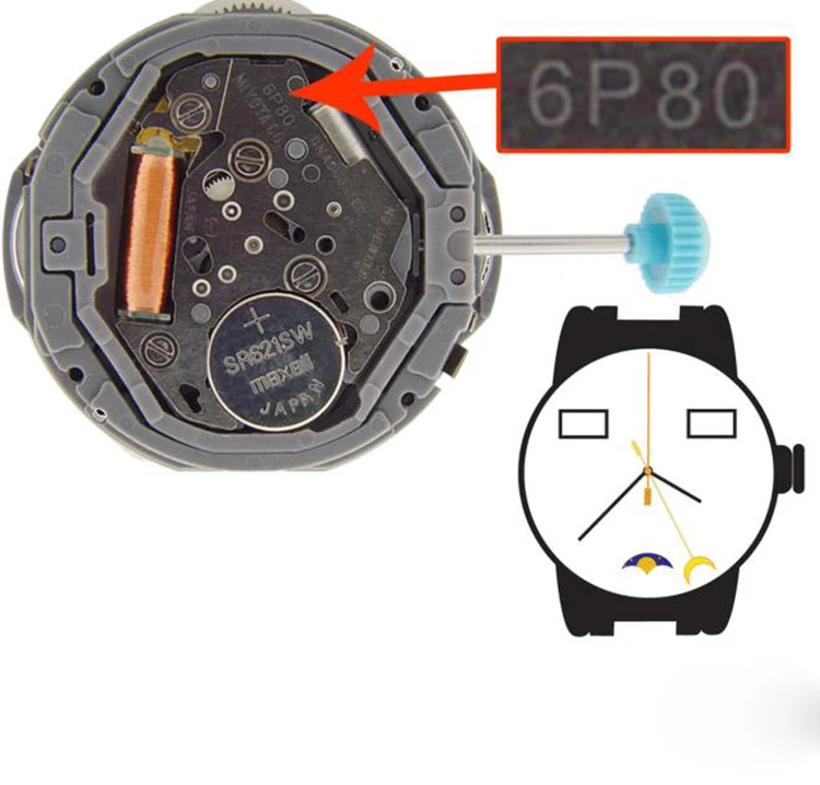Watch Movement 6p80 Quartz Movement Overall Height 6.0 Mm Watch Part Of