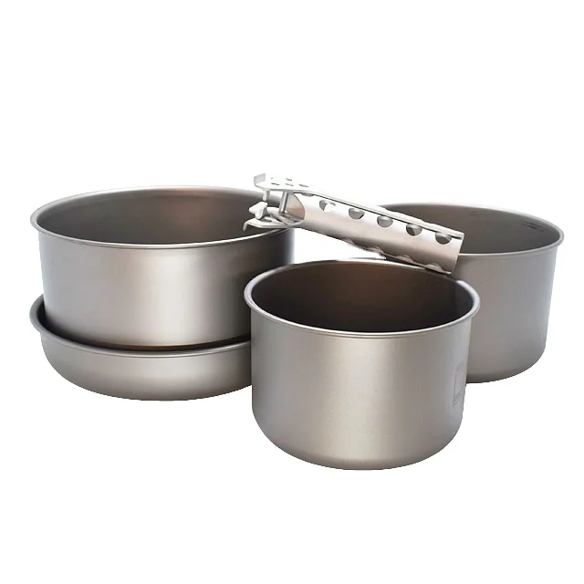 

Titanium Camping Cooker Outdoor Cooking Pot With Handle And Lid 2021 hot sell Titanium Pot With Handle And Lid, Pure titanium color