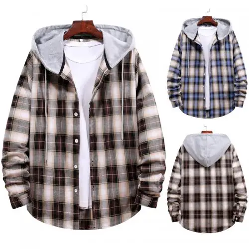 

fashion cotton Men Long Sleeve Casual Shirts plaid loose ready to ship 584879