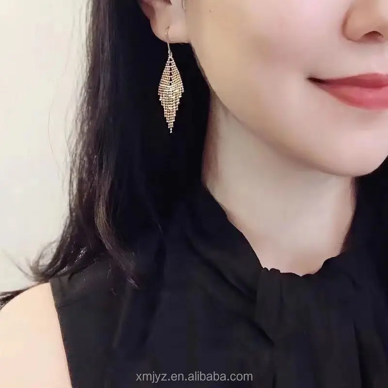 

Certified 18K Gold Tassel Rhombus Leaves Ear Hook Au750 Colored Gold Earrings Simple Female Shell High-End