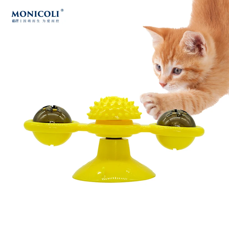 

2021 Modern New Rotatable Silicone Plastic Automatic Windmill Turntable Cat Toys, Customized color