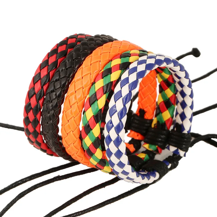 

Europe Fashion Punk Braided Adjustable Bracelet Wax Line Colored Handmade Braided PU leather Adjustable Bracelet For Students