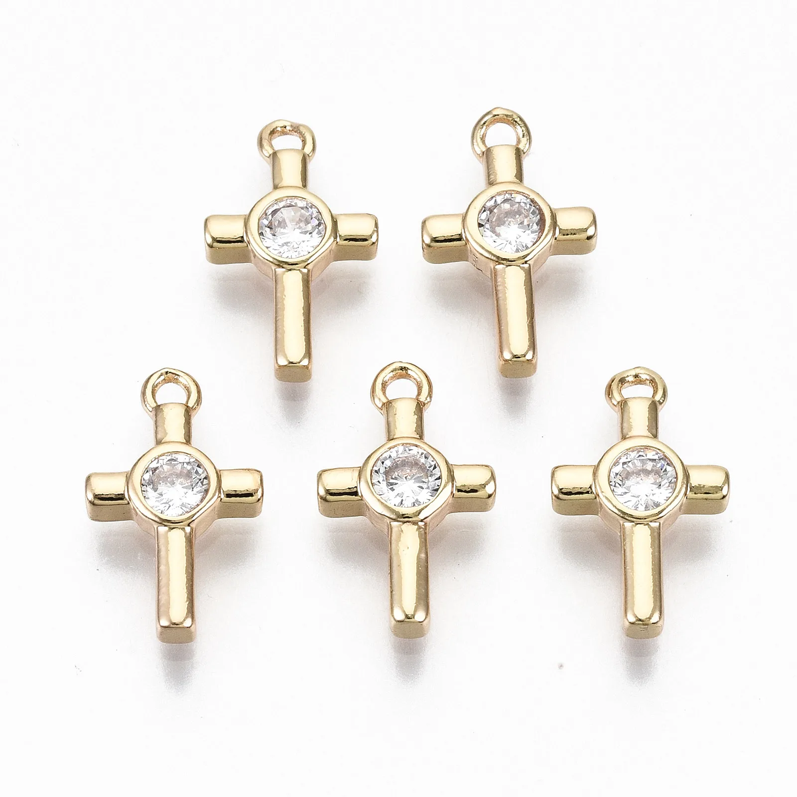 

Pandahall Light Gold Brass Clear Cross Cubic Zirconia Pendants