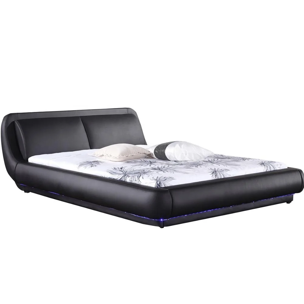 Modern Black Leather Bed With Led Light Bedroom King Size Bed Buy King Size Bed,Wooden