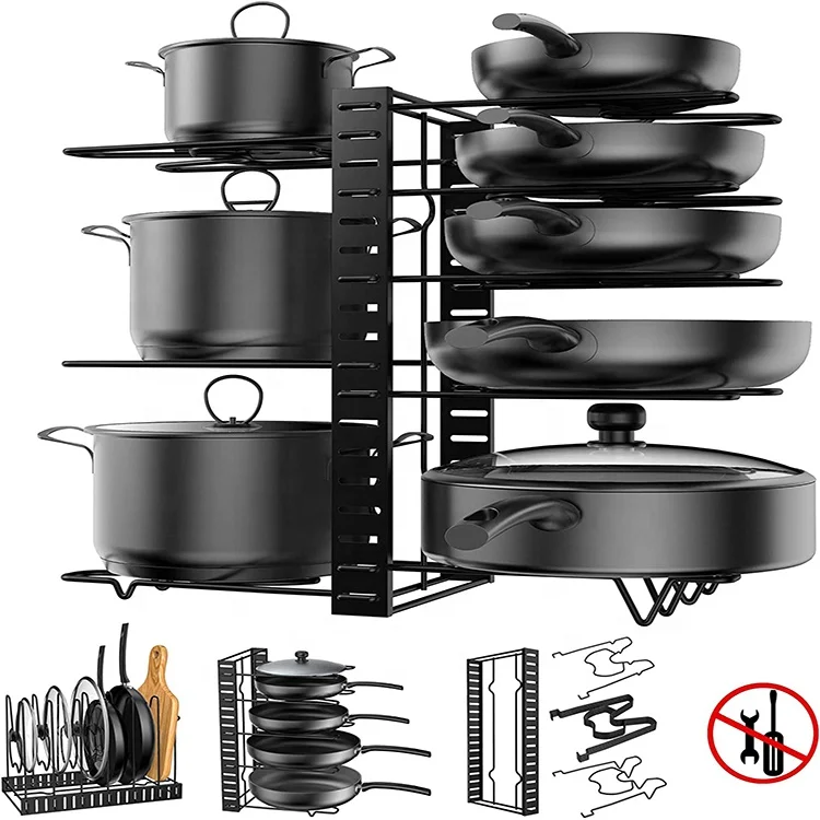 

8-layer lid rack, extended type, expandable and adjustable pot rack organizer