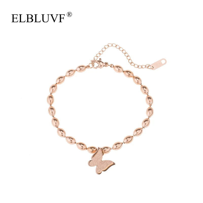 

ELBLUVF Free Shipping 316L Stainless Steel Rose Gold Plated Fashion Beads Animal Butterfly Bracelets For Women