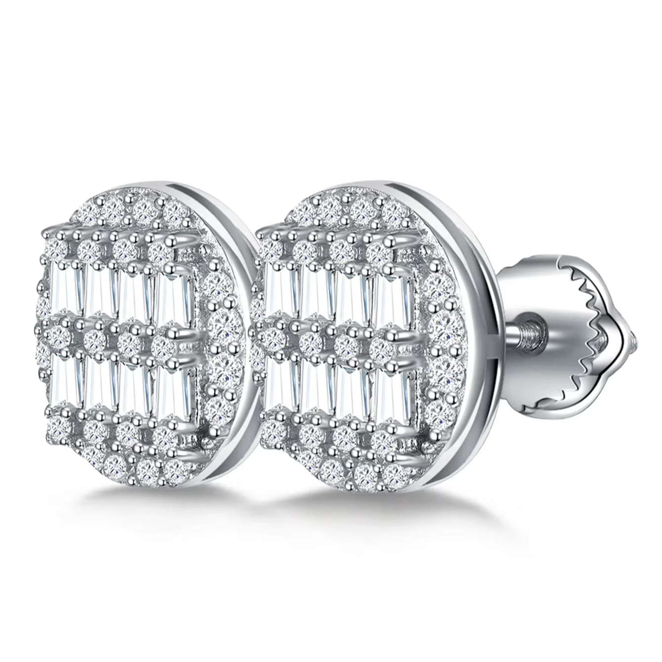 Pass Diamond Tester GRA Certified VVS Moissanite 925 Sterling Silver Round Emerald Cut Moissanite Stud Earrings