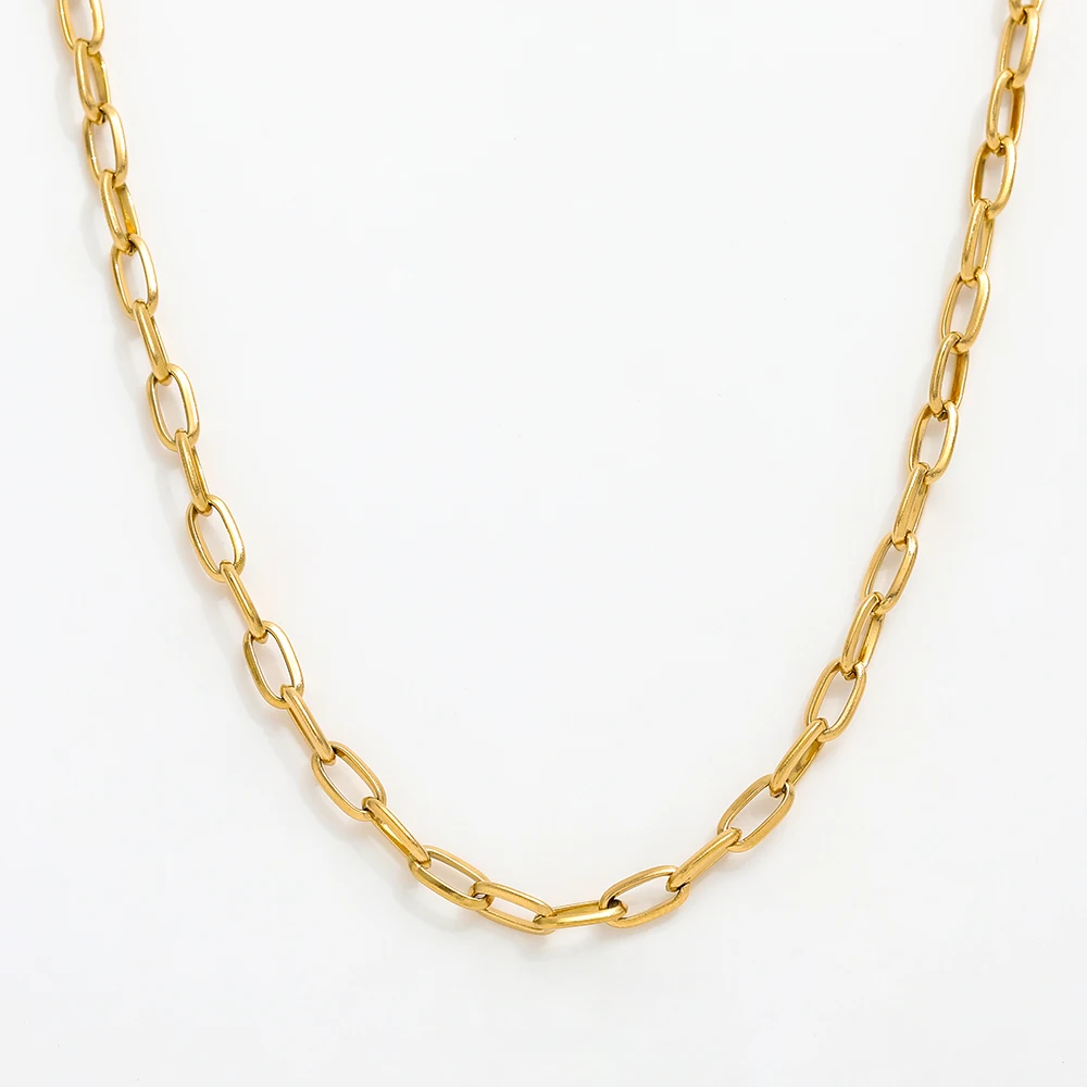 Joolim Jewelry 18K PVD Gold Plated Simple  Round  Chain Choker  Stainless Steel   Necklace Jewelry Wholesale