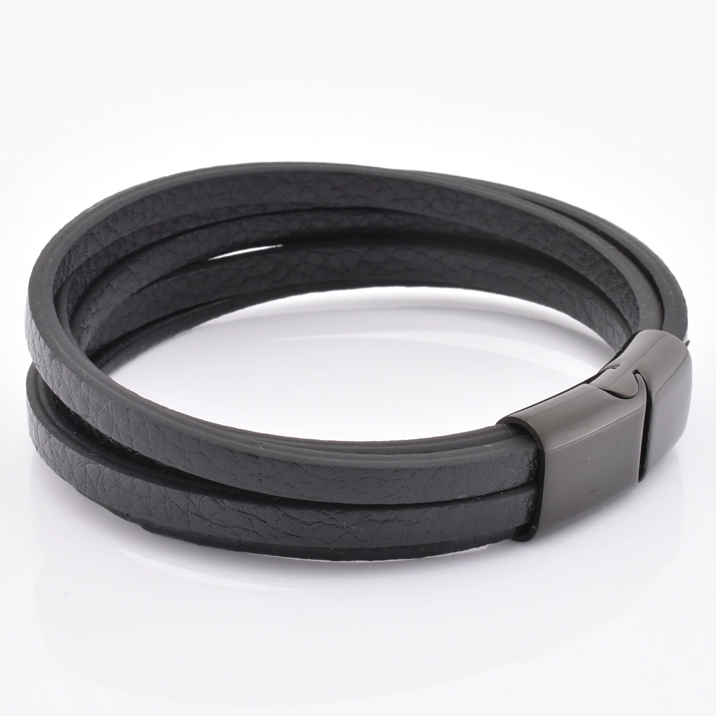 Unique Mixed Triple Simple Flat Black Leather Bracelet Friendship Bracelets Jewelry