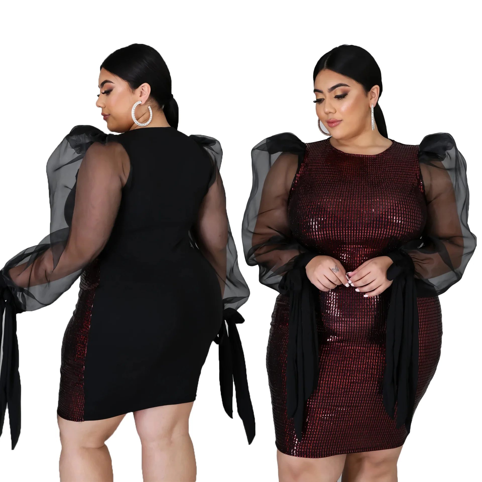 

Plus Size Amazon New Arrival Women Lady Puff Long Sleeve Elegant Bodycon Casual Daily Wear Dresses