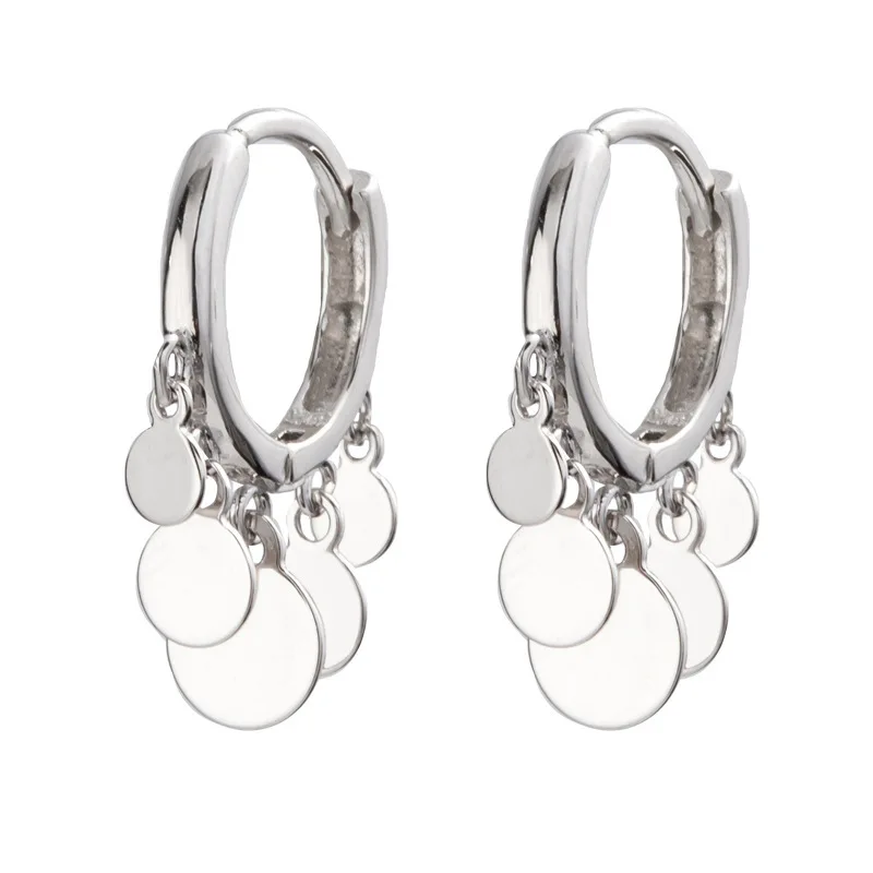 Women 925 Sterling Silver Wafer Tassel Hoop Earrings Gold Plated Earring Jewelry