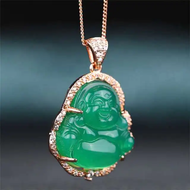 

Factory Wholesale Natural Laughing Buddha Pendant Sliver Maitreya Agate Ladies Fashion Jewelry Pendant Necklace