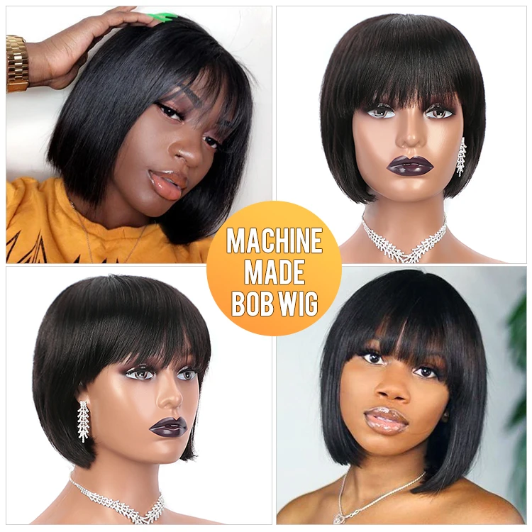 

Forcuteu Perruque Raw Brazilian Glueless Cuticle Aligned Virgin Short Pixie Cut Silky Straight Bangs Bob Human Hair Wig