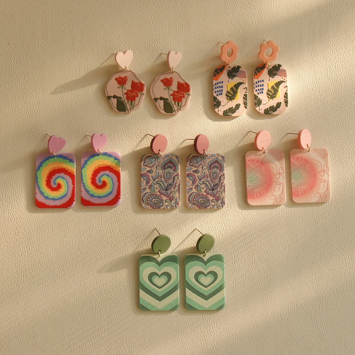 

JUHU fashion resin rose earrings acrylic bohemian Jewelry colorful heart earrings Cute green Romantic For Girl Trendy Earring