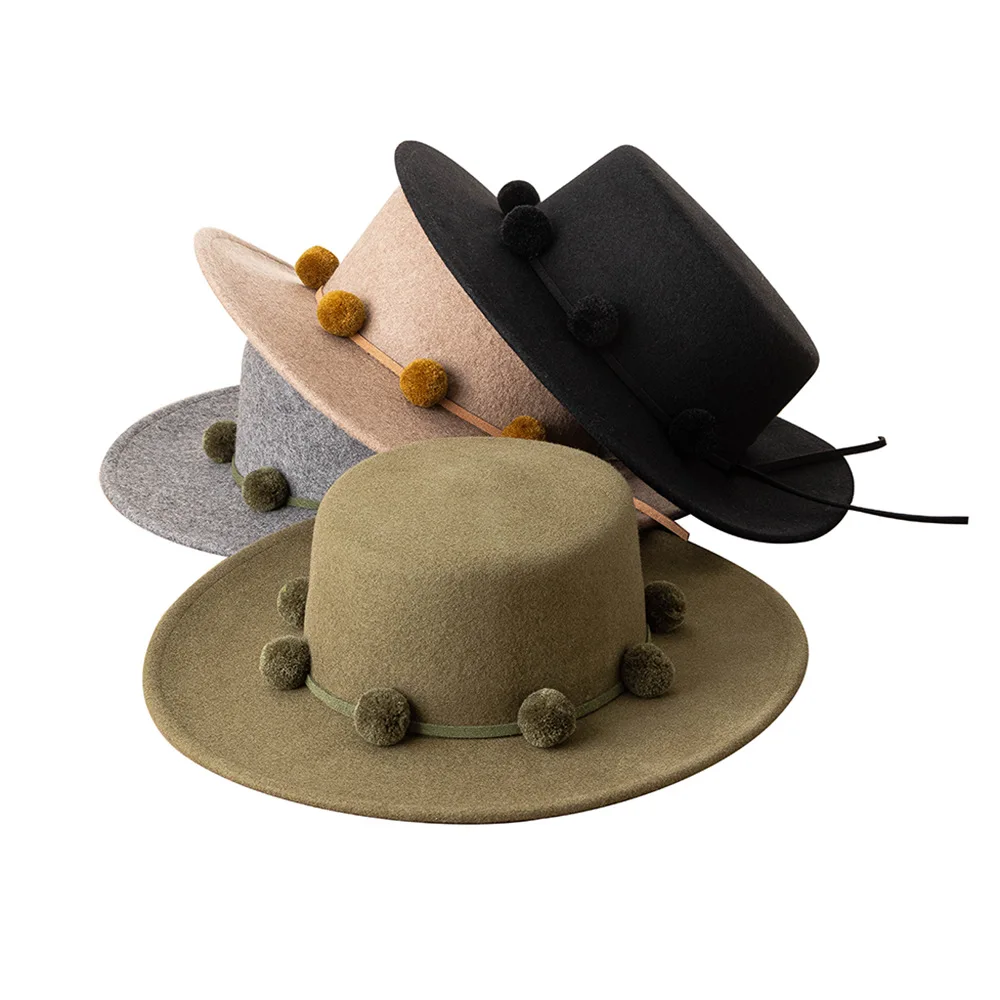 

2022 Autumn Fall Winter New Boater Hat 100% Wool Felt Hat Children Kids Fedora Hats for Boutique Fashion Dress