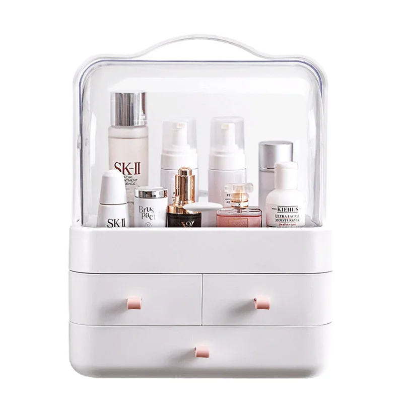 

Hot Portable Dustproof Desktop Plastic Clear Cosmetic Display Storage Box Case Drawer Rack Makeup Organizer, Nice pink/gray/ivorv white