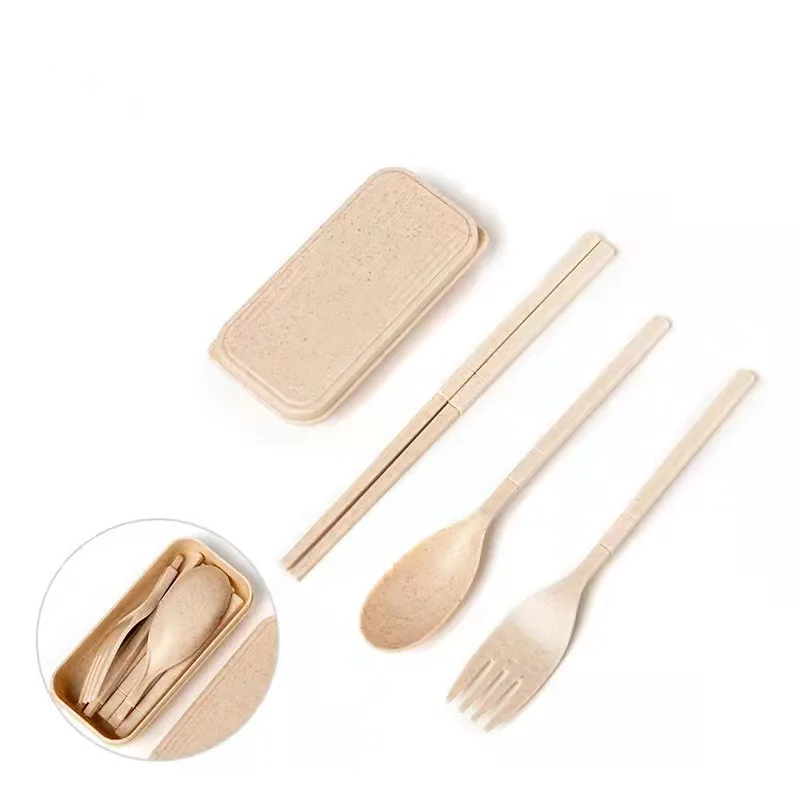 

Wheat Cutlery set folding spoon fork and chopsticks with wheat straw case camping wheat straw cutlery, Red, green, silver, red