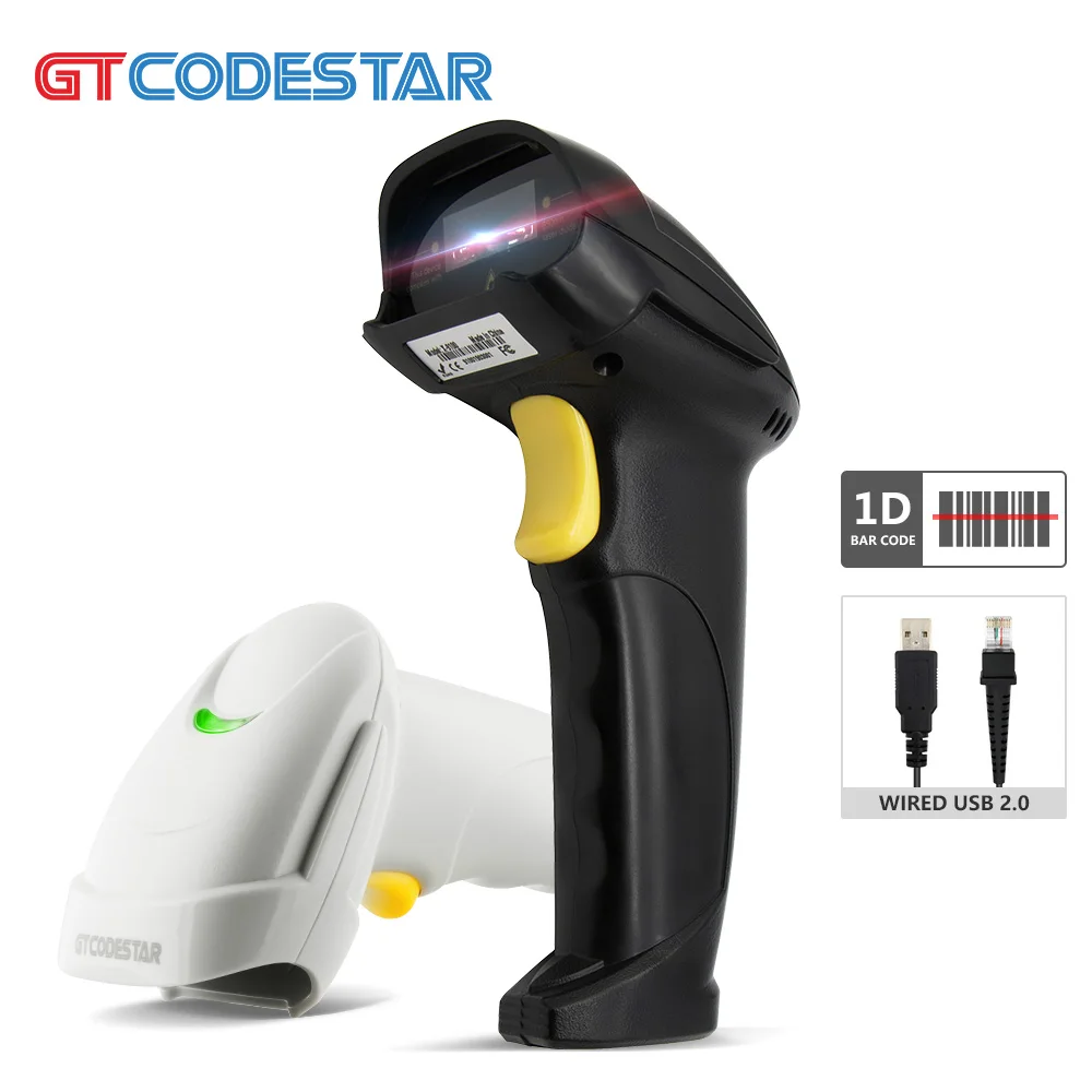 

1D USB Escaner Laser de Codigo de Barras con Cable Pistola de Codigo de Barras Lector Laser de Codigo de Barras, White/black