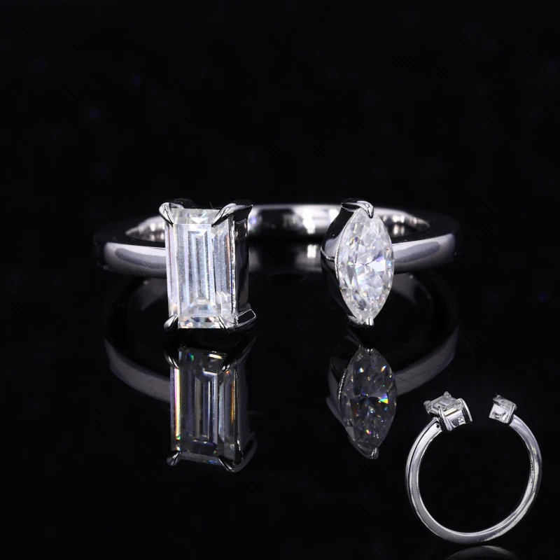 

Starsgem jewelry marquise and emerald cut DEF vvs gemstone moissanite 14K solid gold wedding ring