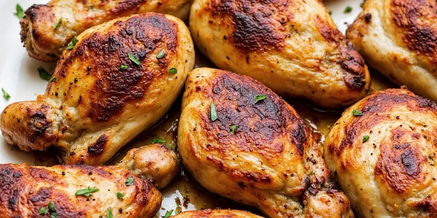 Sliced grilled chicken plated with garnish