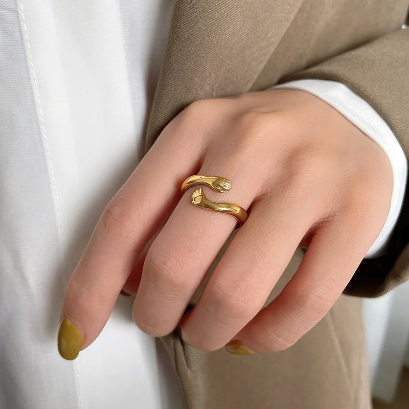 

7 Sizes 18K Gold Plated Hug Small Hand Rings Thin Irregular Geometric Rings for Women Minimalist Stainless Steel Jewelry 2021