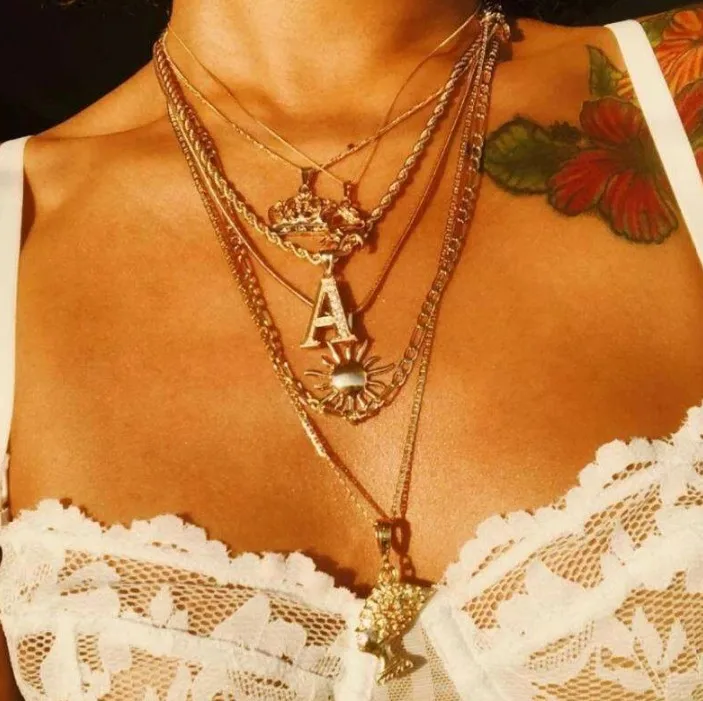 

Bohemian style multi-layer Layered necklace retro coin pendant necklace geometric collar women jewelry, Gold