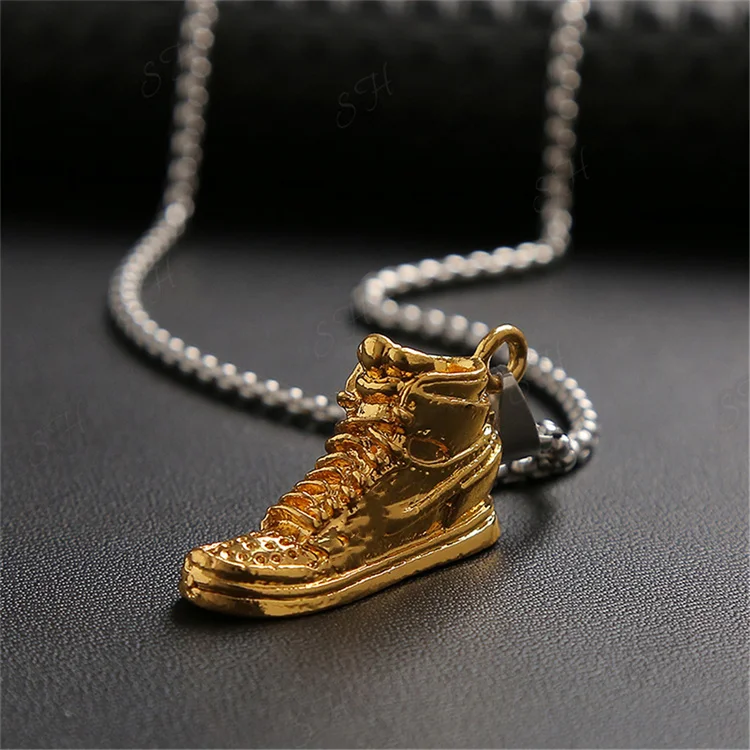 

Wholesale Men's Hip Hop Necklace Fashion Basketball Shoes Pendant Necklace Women Boots Necklace Punk Jewelry Gift, Silver/golden