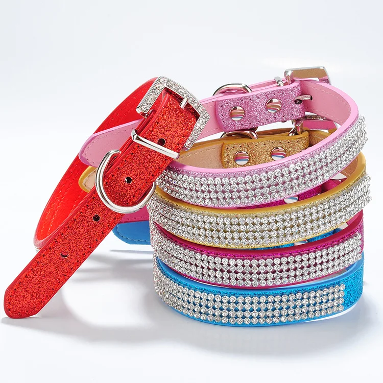 

Multi-row mesh bling leather S Kind Rhinestone dog collar PU dog collar Medium small dog collar leash