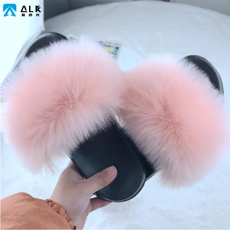 

Ailangke Women's Vegan Faux Fur Slippers Fuzzy Slides Fluffy Sandals Open Toe Indoor Outdoor Mink Slippers