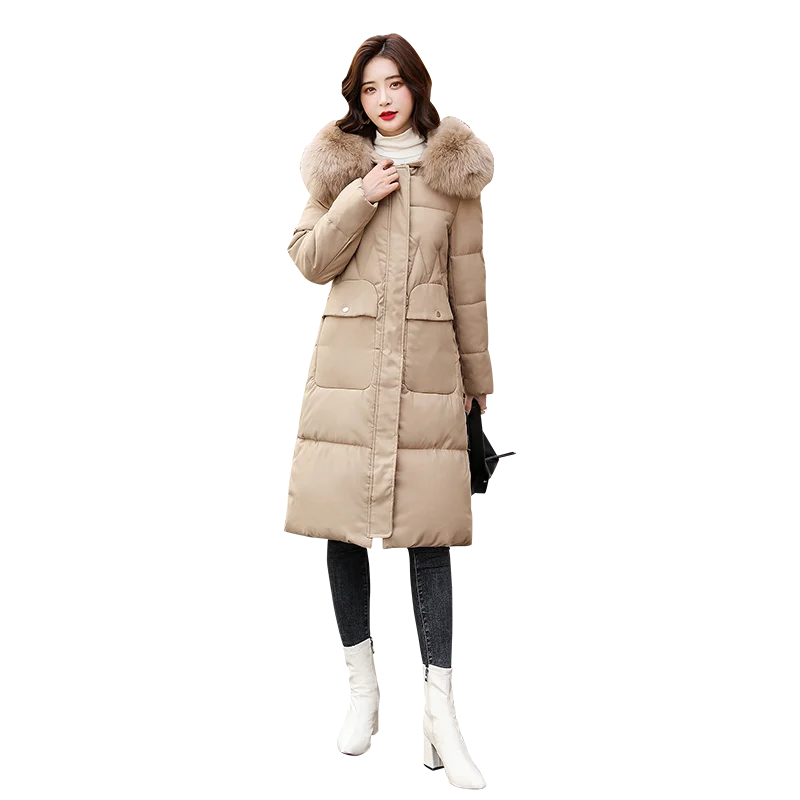 

New Design Ladies Casual Warm Padding Long Jacket With Hood Winter New European Style Women Hoodie Jacket