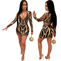 

CD8251 women sexy trendy long sleeve shiny bling mini club sequin dress