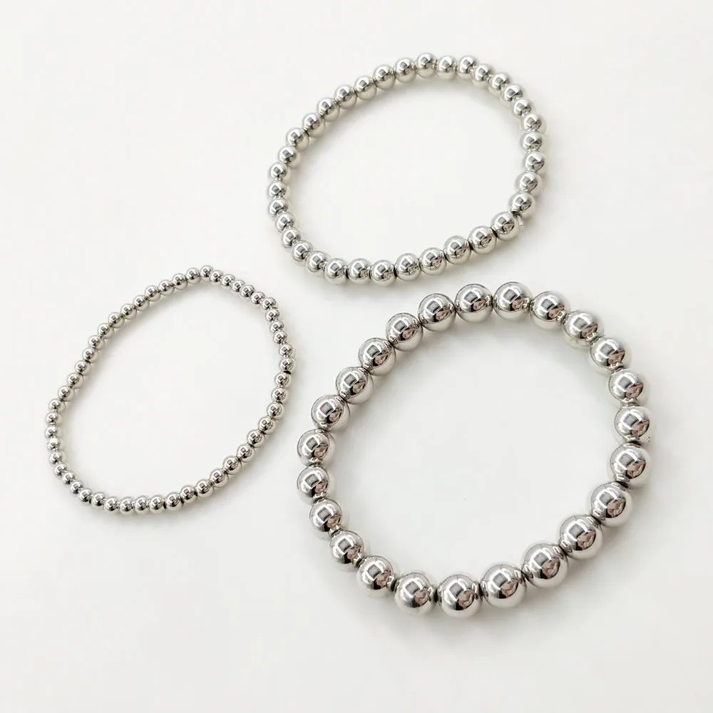 

Silver bead stretch bracelet set bracelet women