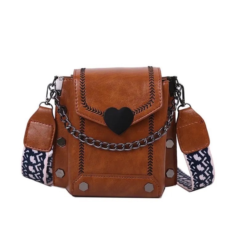 

Vintage Leather Pure Color Rivet Decoration Canvas Shoulder Strap Woman Shoulder Bag, Customizable