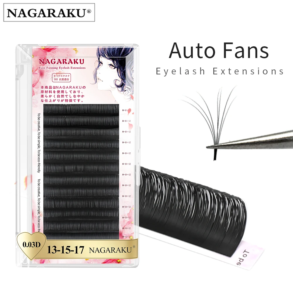 

NAGARAKU Bloom auto fans eyelash extension 0.03mm easy to make fans lash eyelashes extension fluffy vendor private logo, Matte black