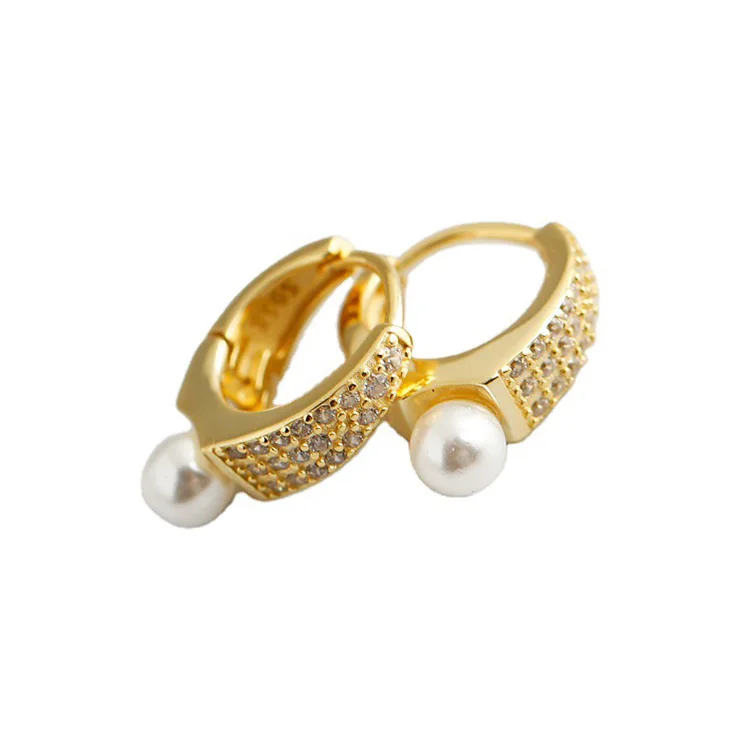 

Fashion 2021 gold plated jewelry pearl zircon earring hoop alphabet earrings