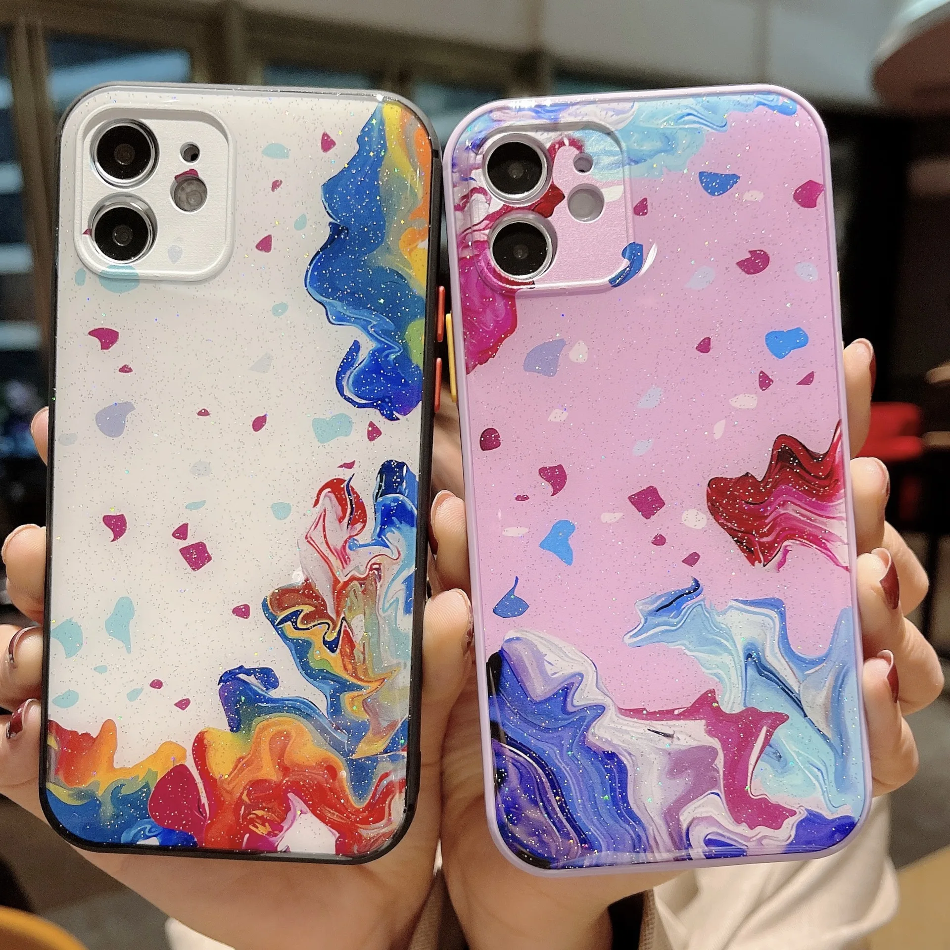 

Epoxy watercolor phone case For iphone 12Pro Max candy color silicone phone case For iphone11 Pro, 3 colors